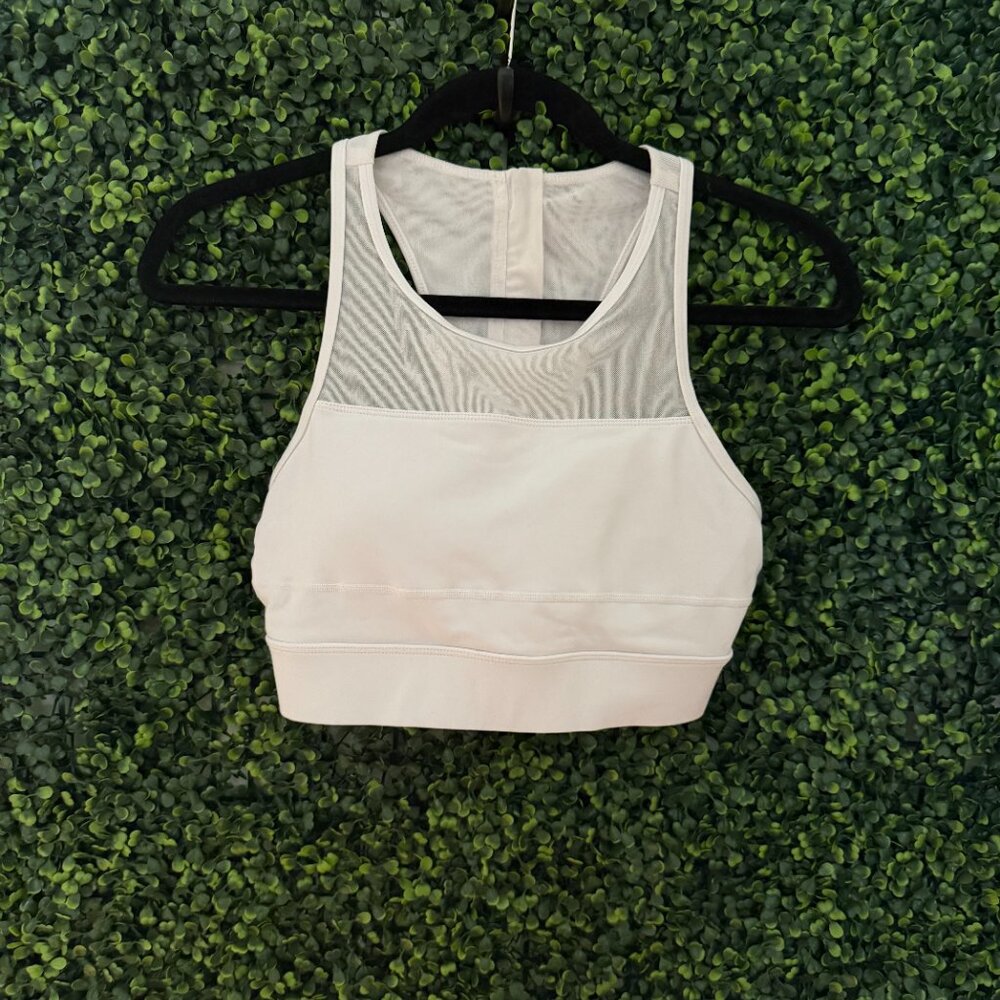 Zyia Sports Bra White Mesh Panel Athletic Bra Size S